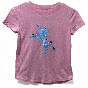 Wonder Nation Girls' Pink Polka Dot Unicorn Sequin Kids T-Shirt Size M (7-8)